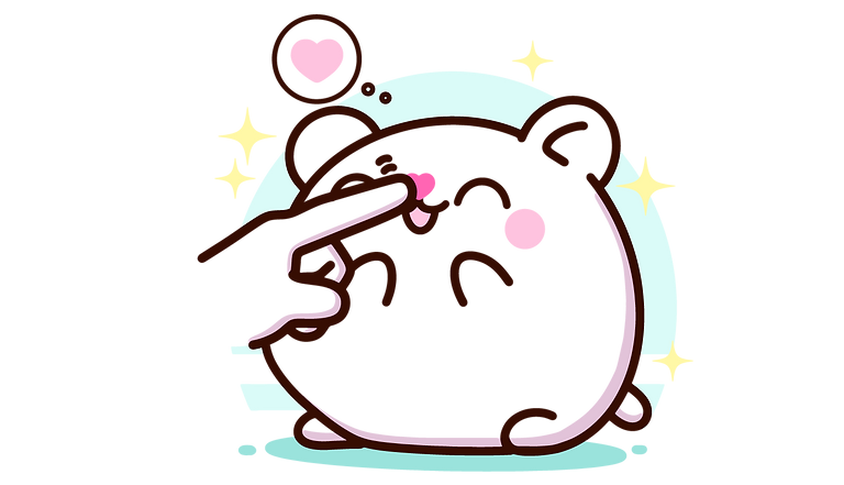 Kawaii hamster getting a cute nose boop – joyful mascot illustration for Boop It Design