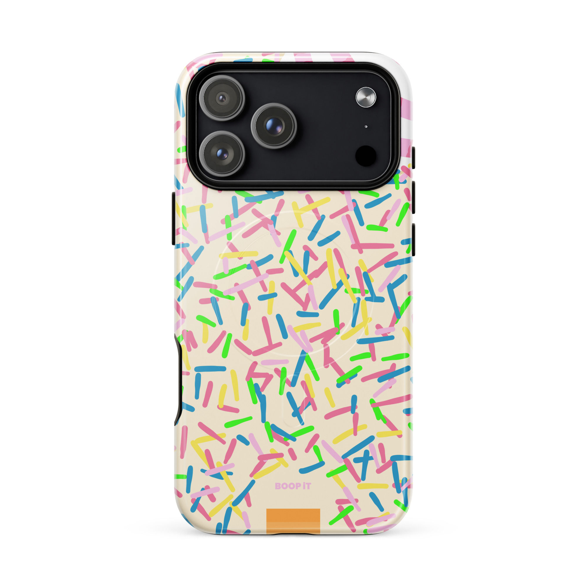 Vanilla Sprinkles MagSafe phone case with colorful sprinkle pattern.