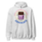 Don’t Be Afraid of the Dark…Chocolate hoodie in Ash light gray with playful purple chocolate print.