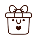 Cute gift box with smiling face and bow – represents promotion and discount policy on Boop It Design