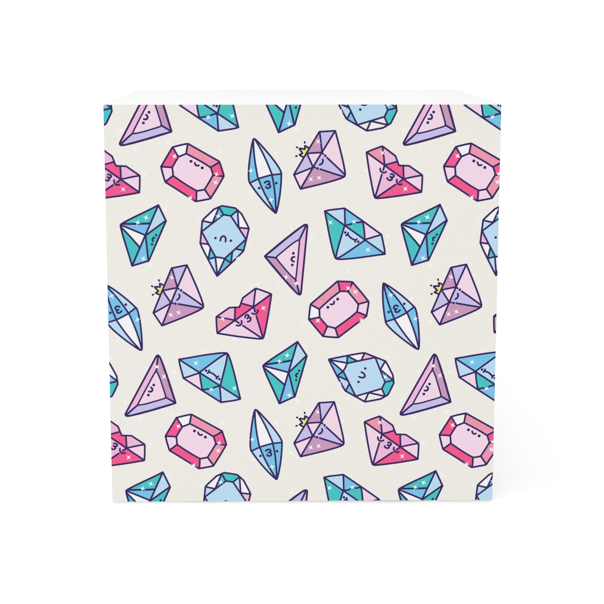 Pastel gem pattern design for sticky note cube in pink, blue and purple tones
