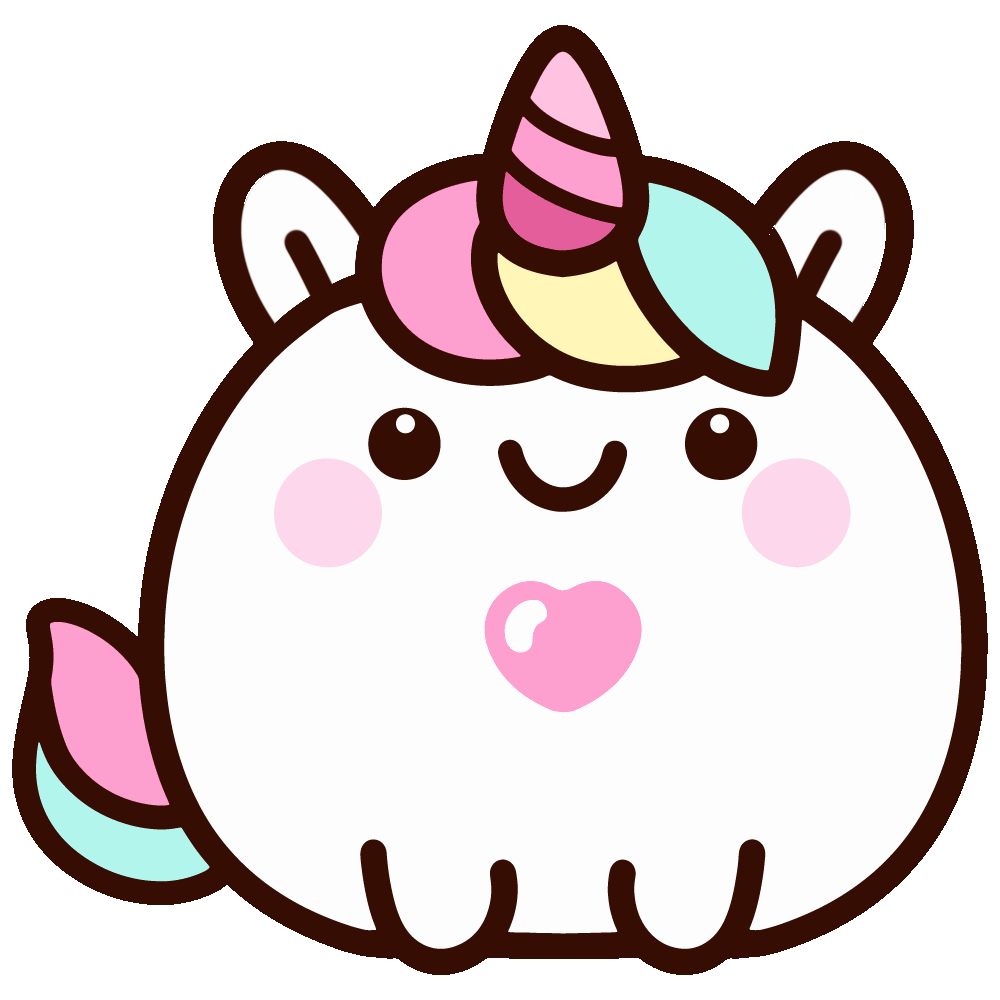 Happy kawaii unicorn with rainbow horn and pink heart
