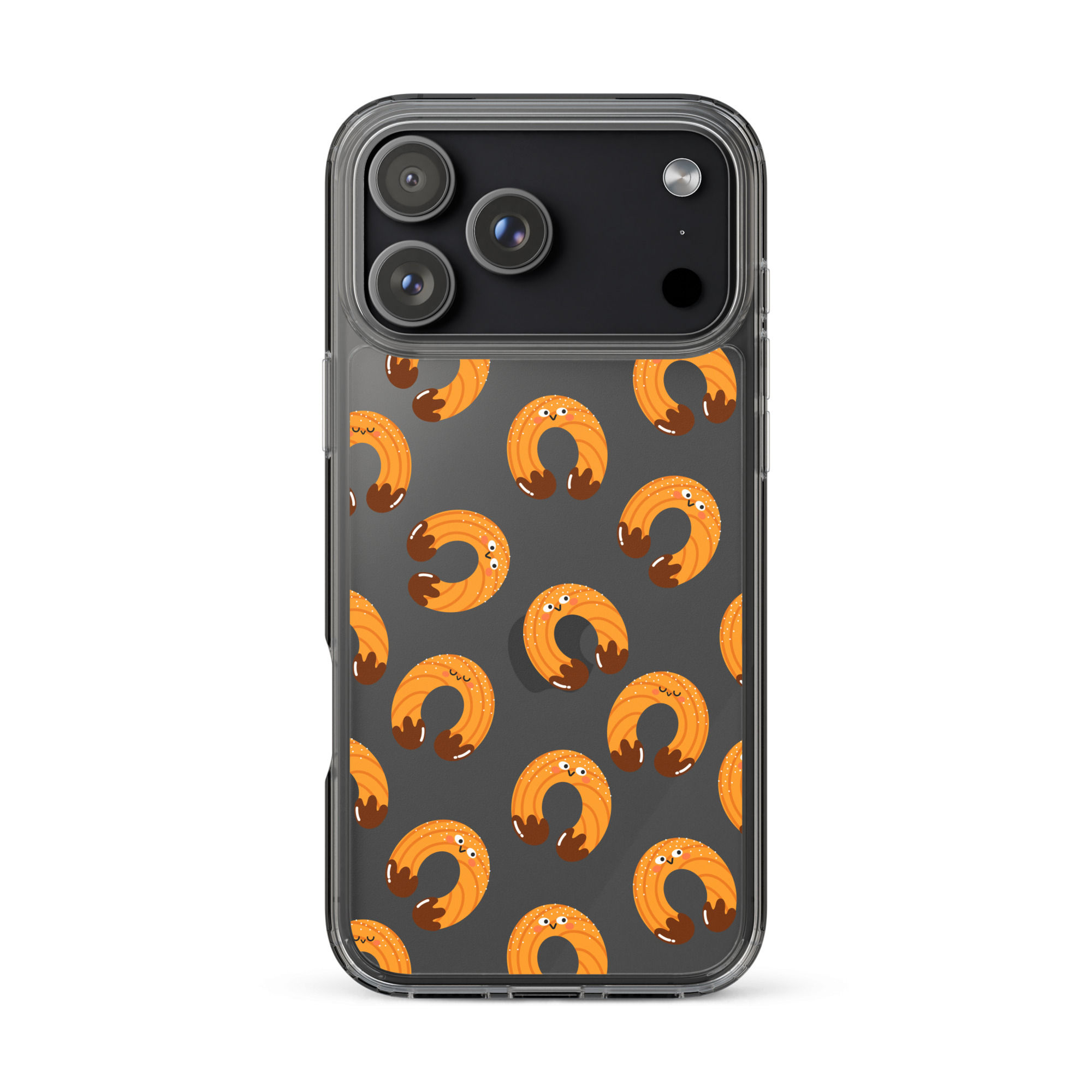 Churros clear iPhone case front view with cute churros pattern