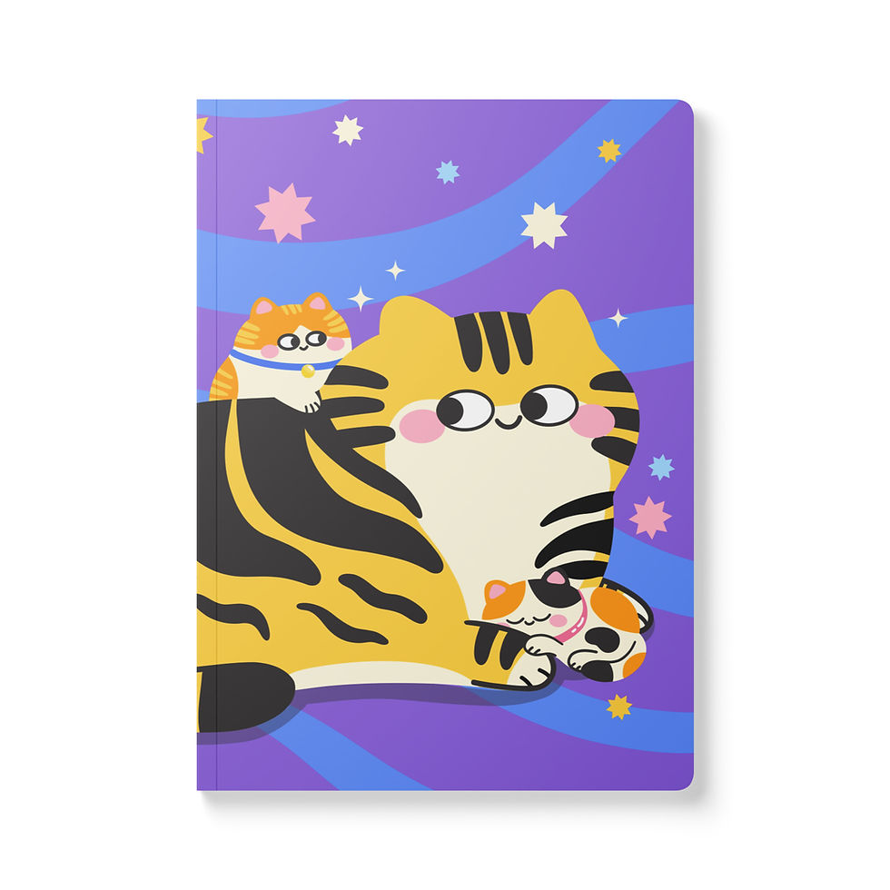 Stripe Squad softcover notebook with colorful tiger and cat illustration