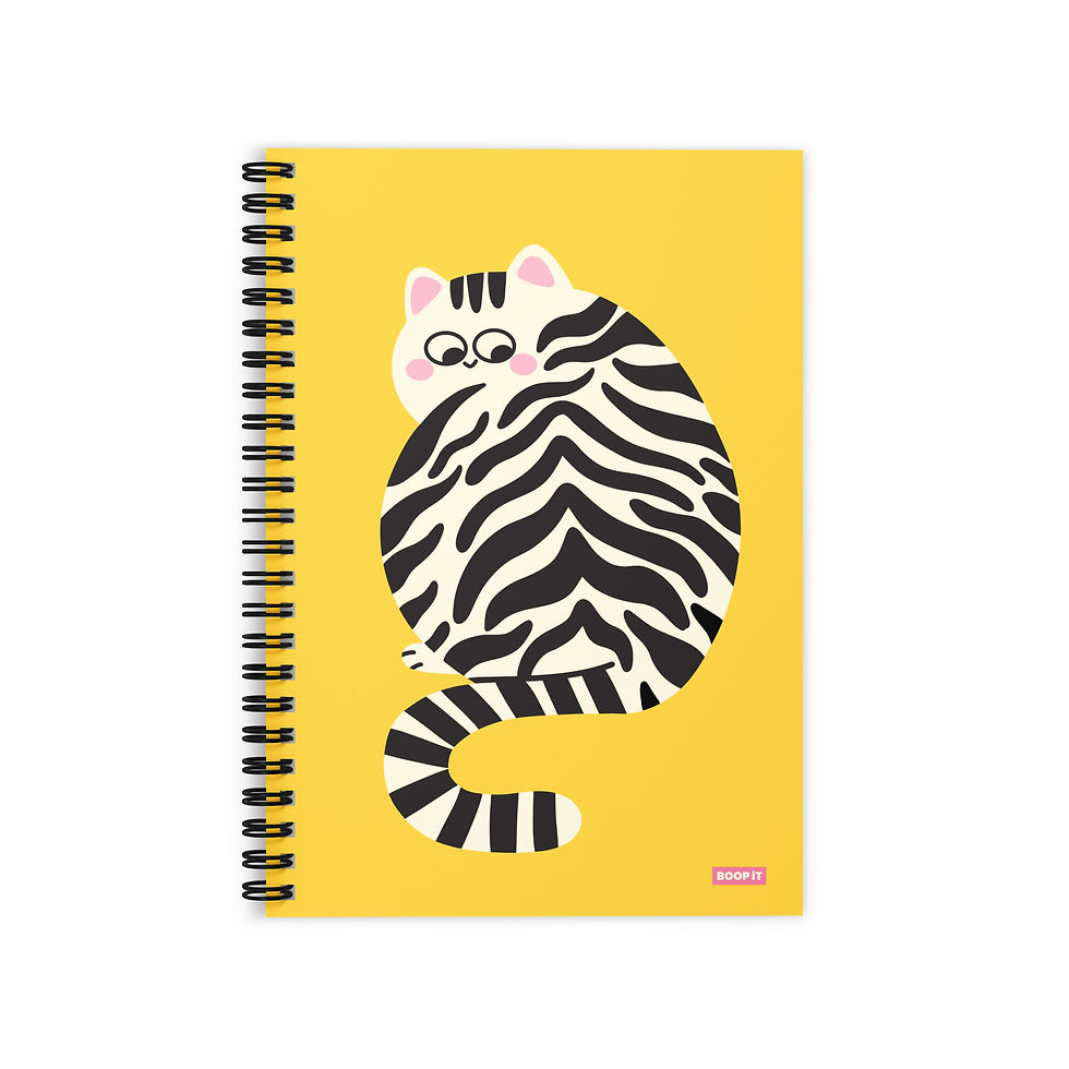 Big Kitty yellow spiral notebook with striped cat illustration