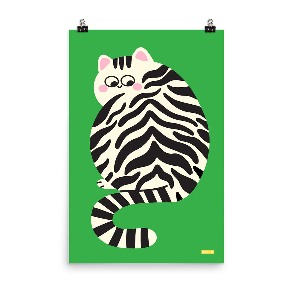 Big Kitty poster with a playful striped cat on a bright green background