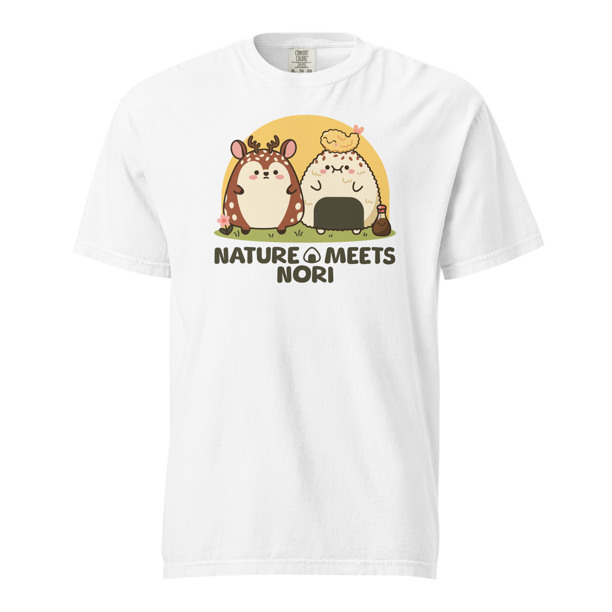 Nature Meets Nori t-shirt – white color, front view