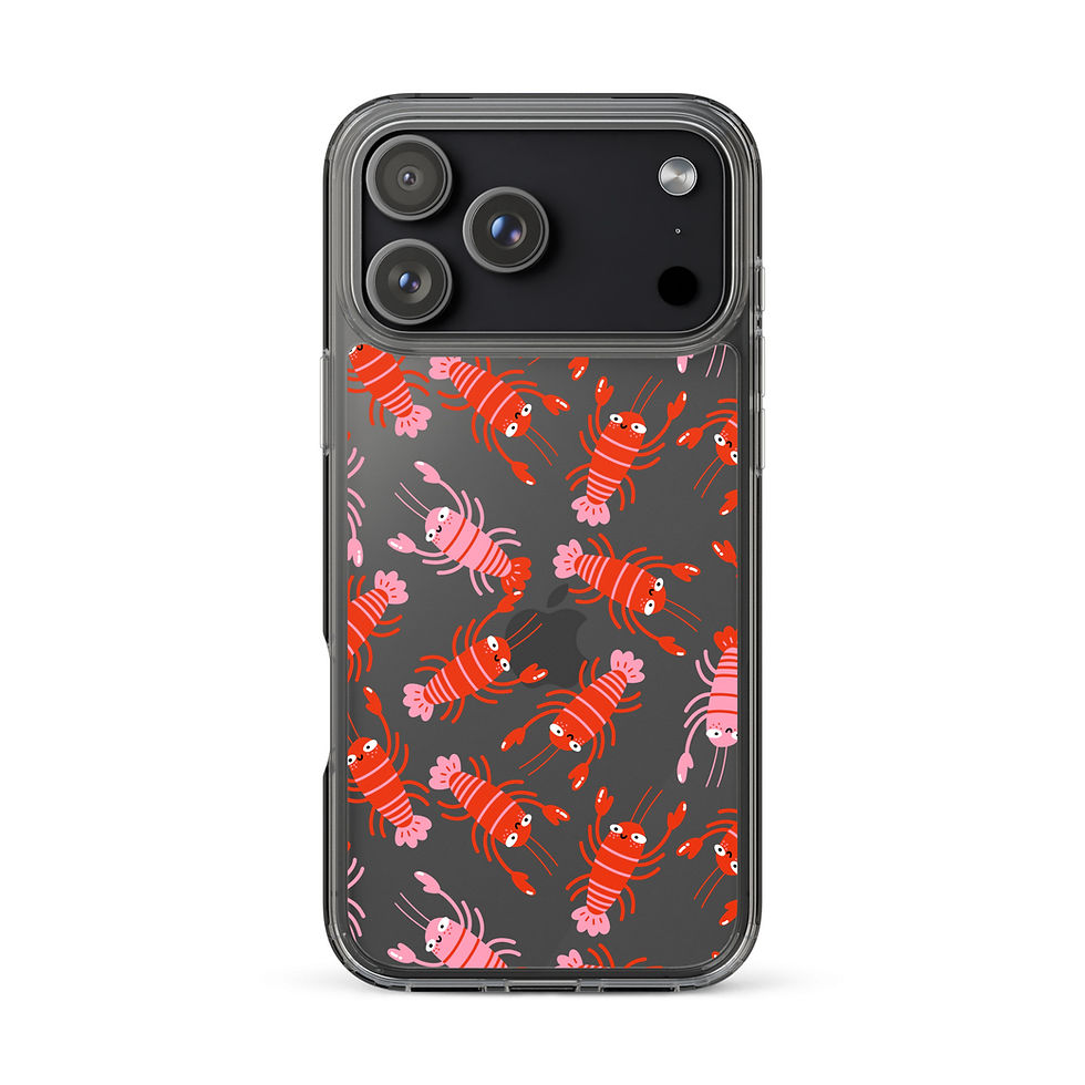 Happy Lobsters clear iPhone case with cute red and pink lobster pattern