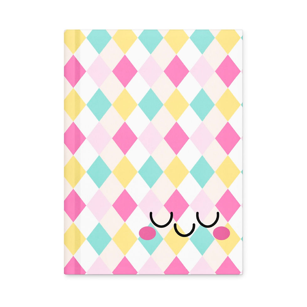 Happy Harlequin hardcover notebook with pastel candy-colored harlequin pattern.