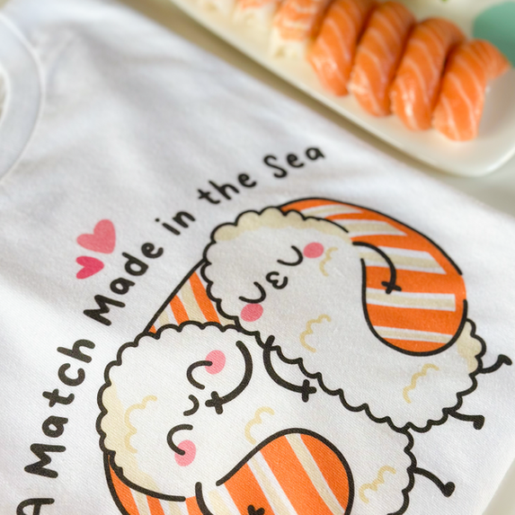 A Match Made in the Sea sushi t-shirt from Boop It Design.