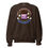 Thumbnail: Front view of dark brown sweatshirt with pink-and-purple chocolate and ghost print