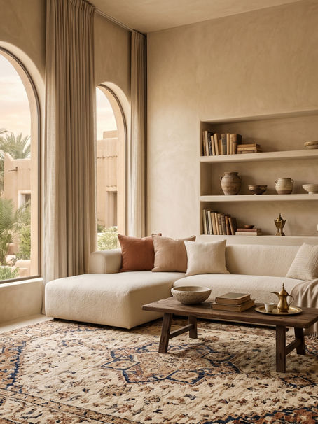 تفاصيل ديكور فاخر مع خامات طبيعية وعود وشمعة دافئة — تصميم حسي من Ironwood Solutions الرياض