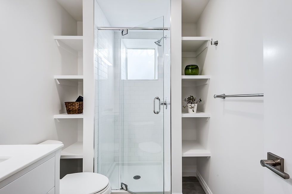 Vadiba Interior Design, Calgary Interior Designer, Renovation, Subwaytile, White Countertop, White Cabient, Custom Shower, Built-Ins, Basement Renovation, Simple Thoughtful Design, Modern Design, Tile Flooring, Clean Design, White Modern Design, Custom Shower Glass