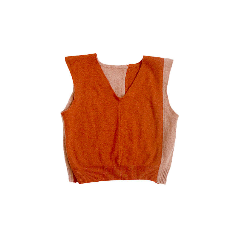 V-neck sleeveless jumper, rust