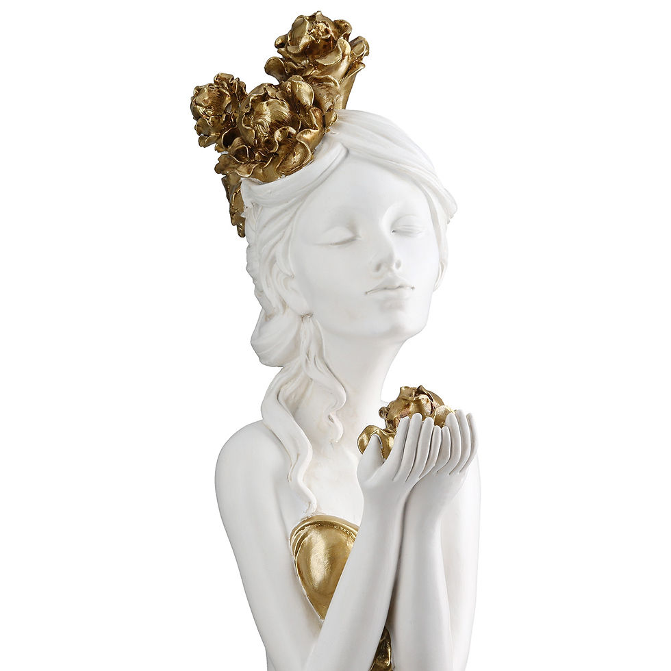 Miniatura: Scultura "Woman whit rose " in resina bianca e oro