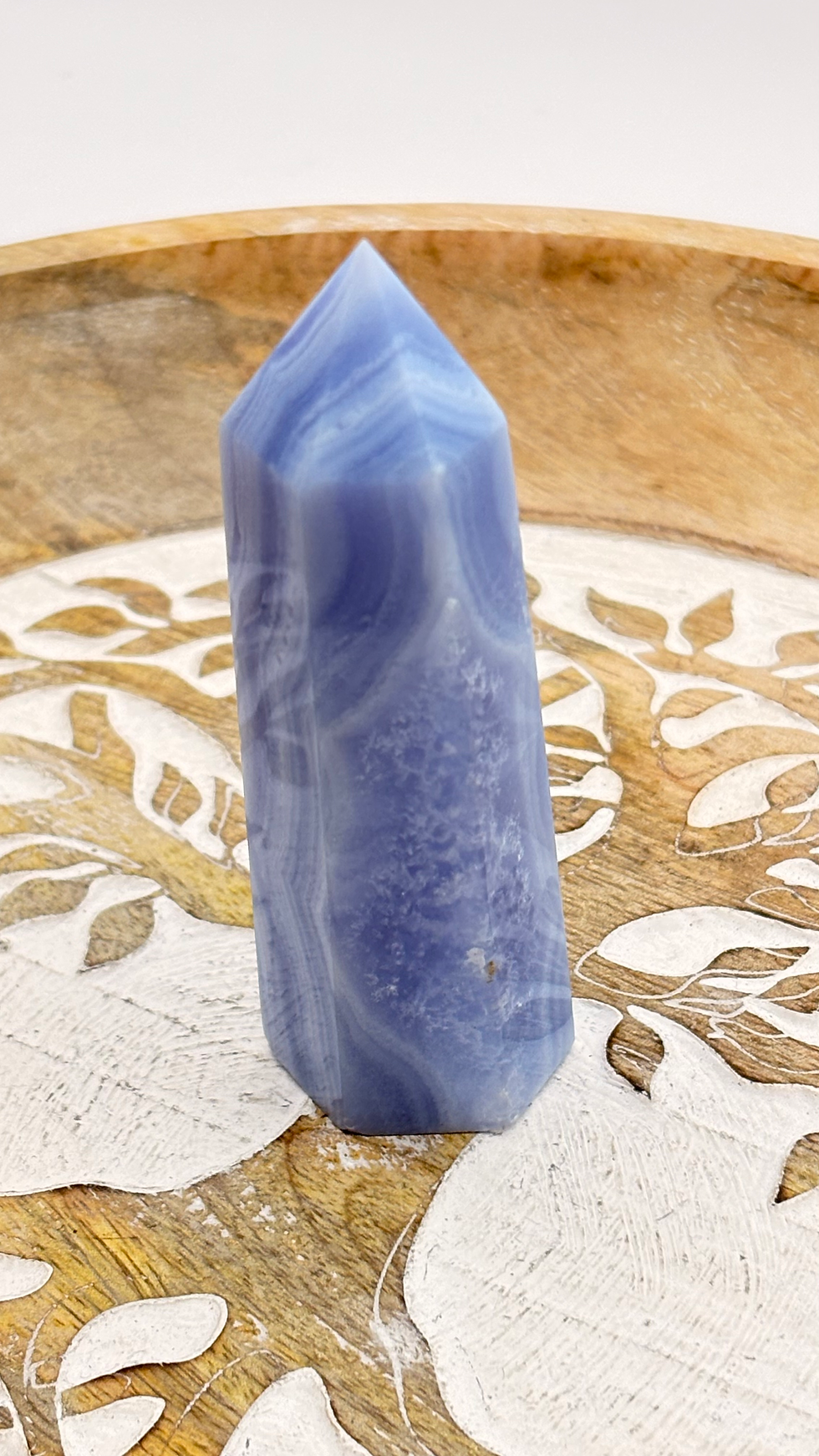 Miniature : Pointe polie calcédoine bleue Namibie 70 à 80g