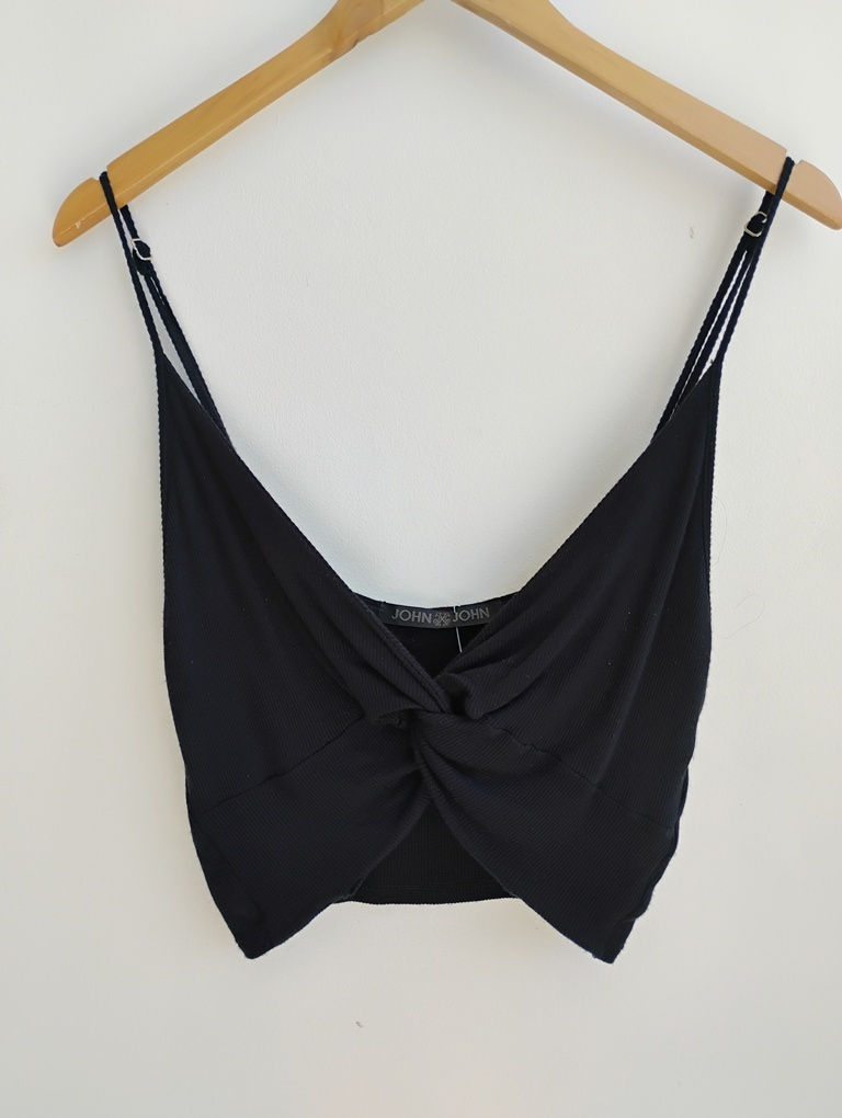 Top preto de malha canelada John John - G