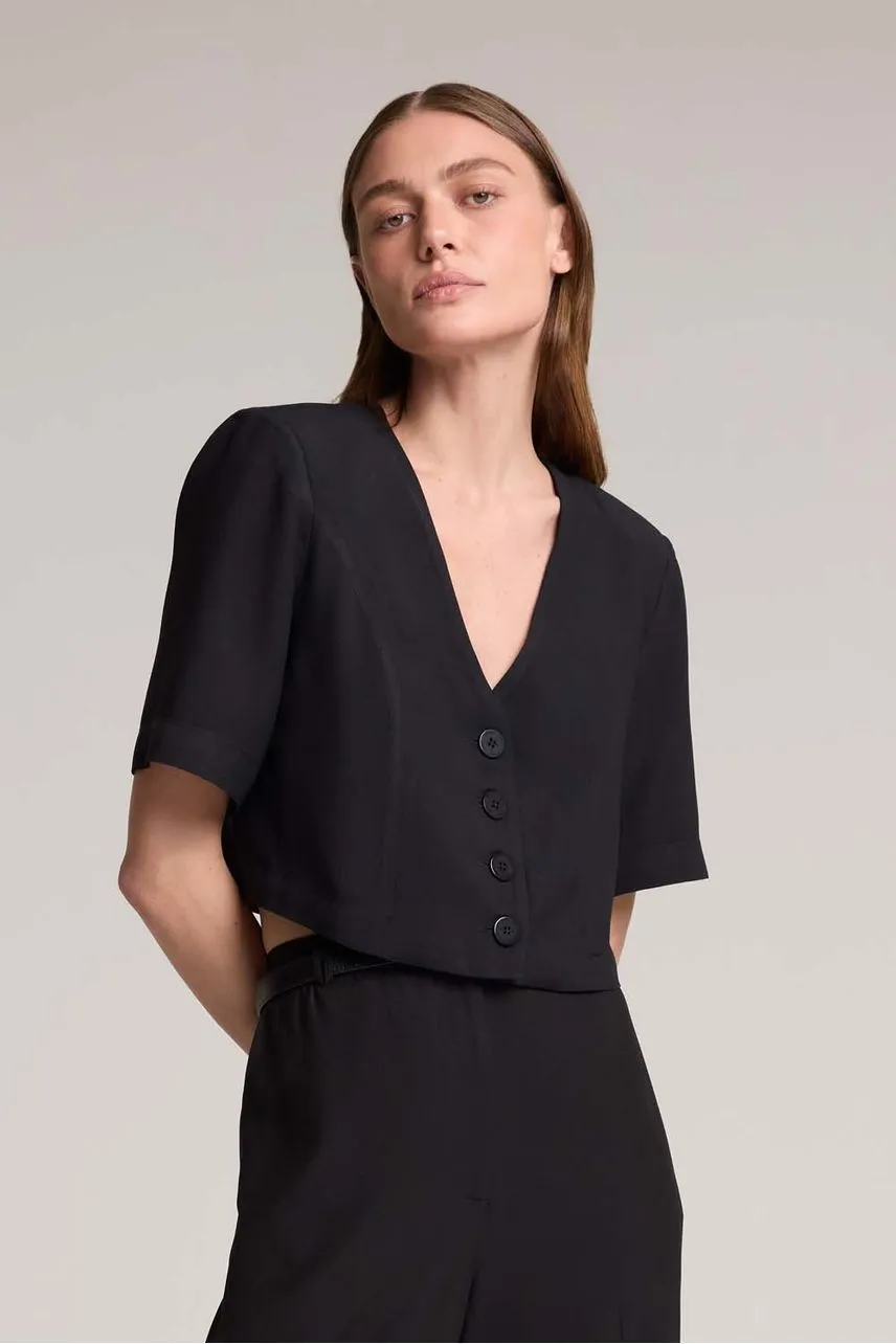 Blusa abotoada preta Omaha Nati Vozza -M