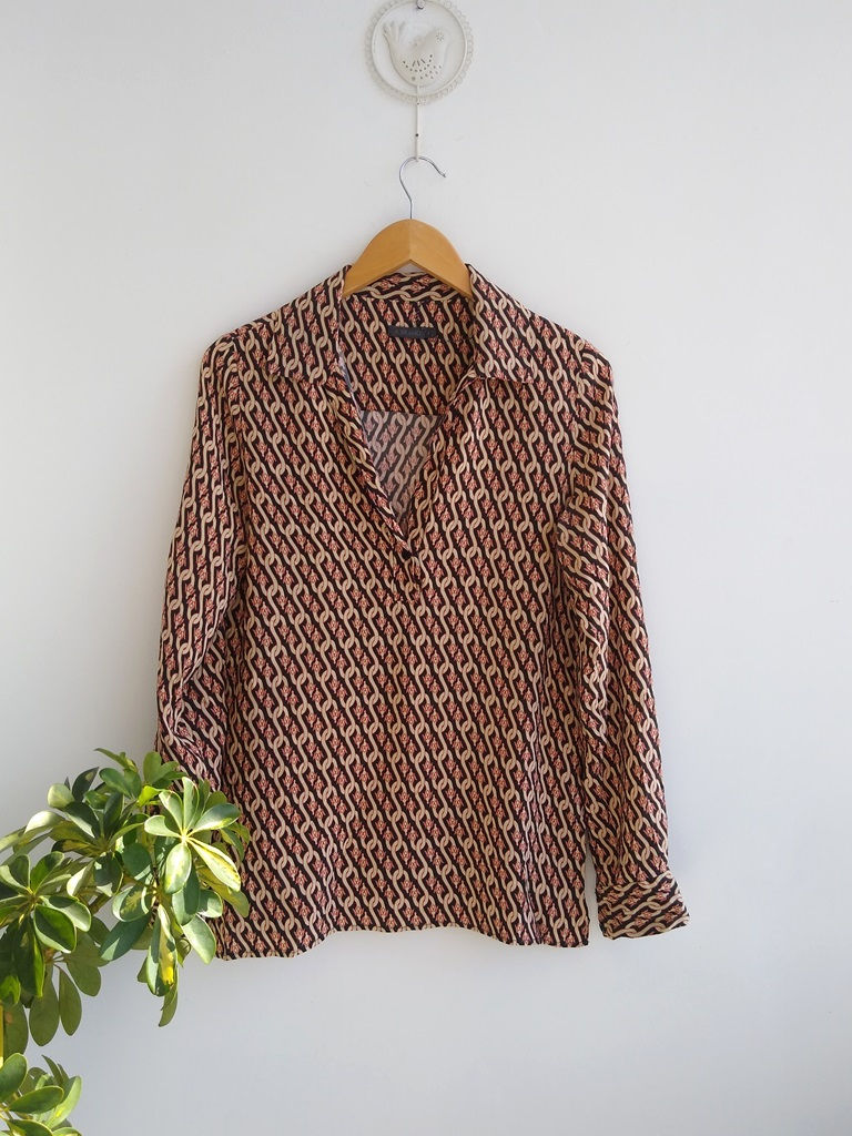 Camisa de seda estampada meia abertura A. Brand - 38