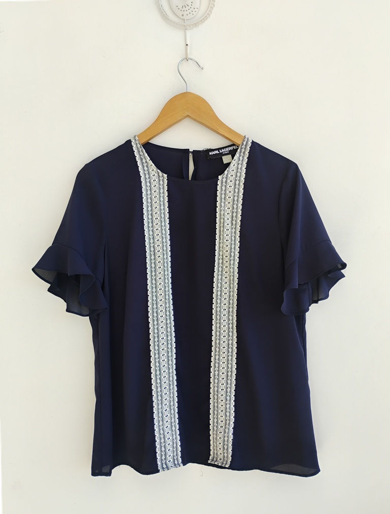 T-shirt azul-marinho com renda Karl Lagerfeld - M