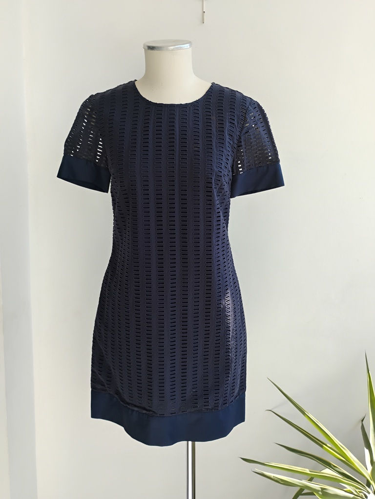 Miniatura: Vestido tubinho de laise azul-marinho Theory - PP
