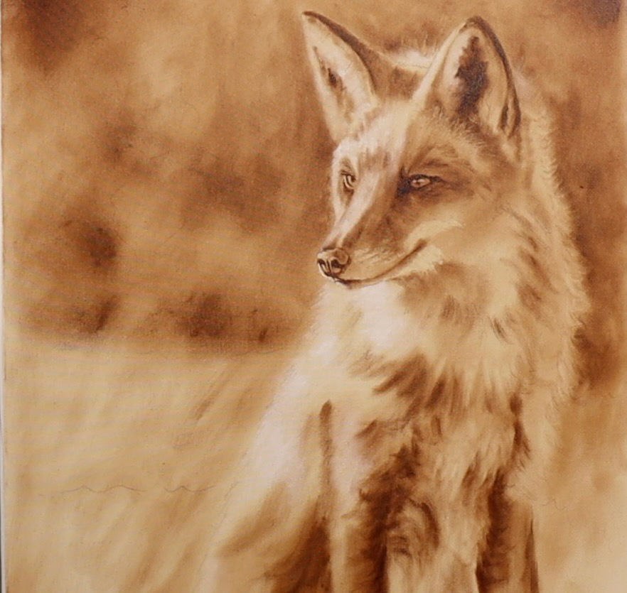The underpainting of a fox in oils by Marion Dutton