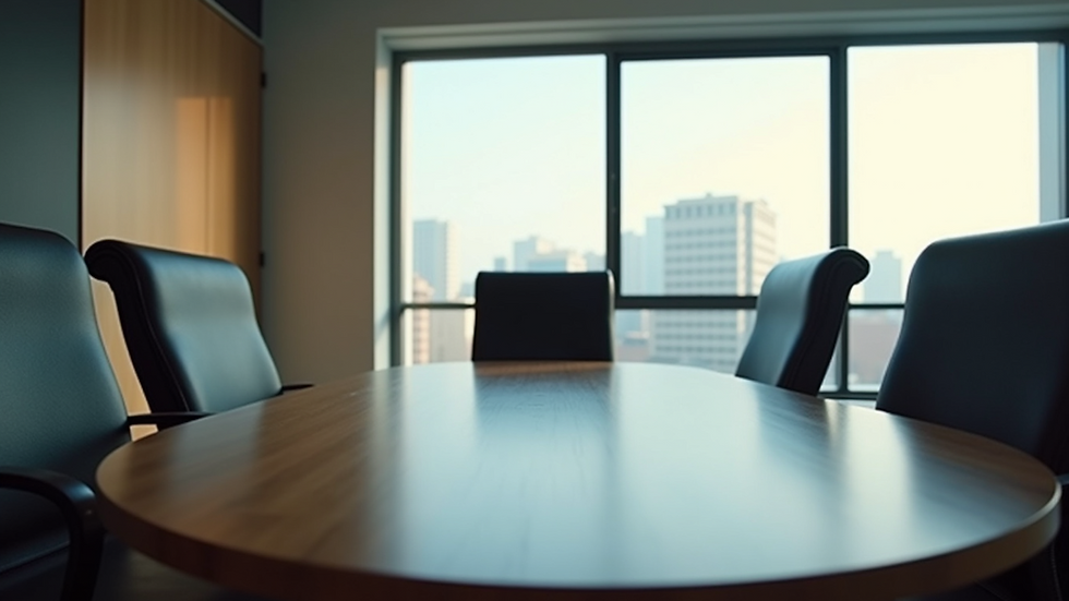 Eye-level view of a modern office meeting room with a round table