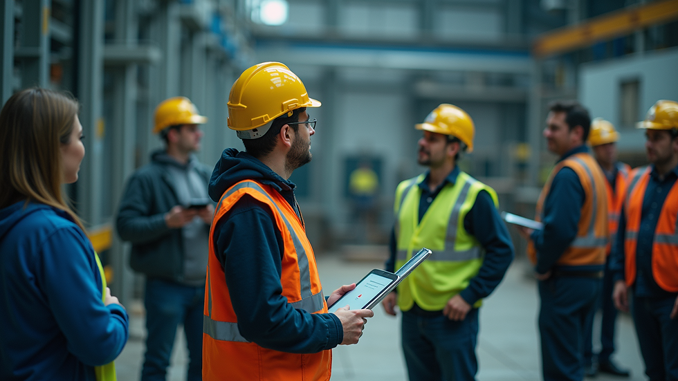 High angle view of a training session focused on safety protocols in an industrial environment