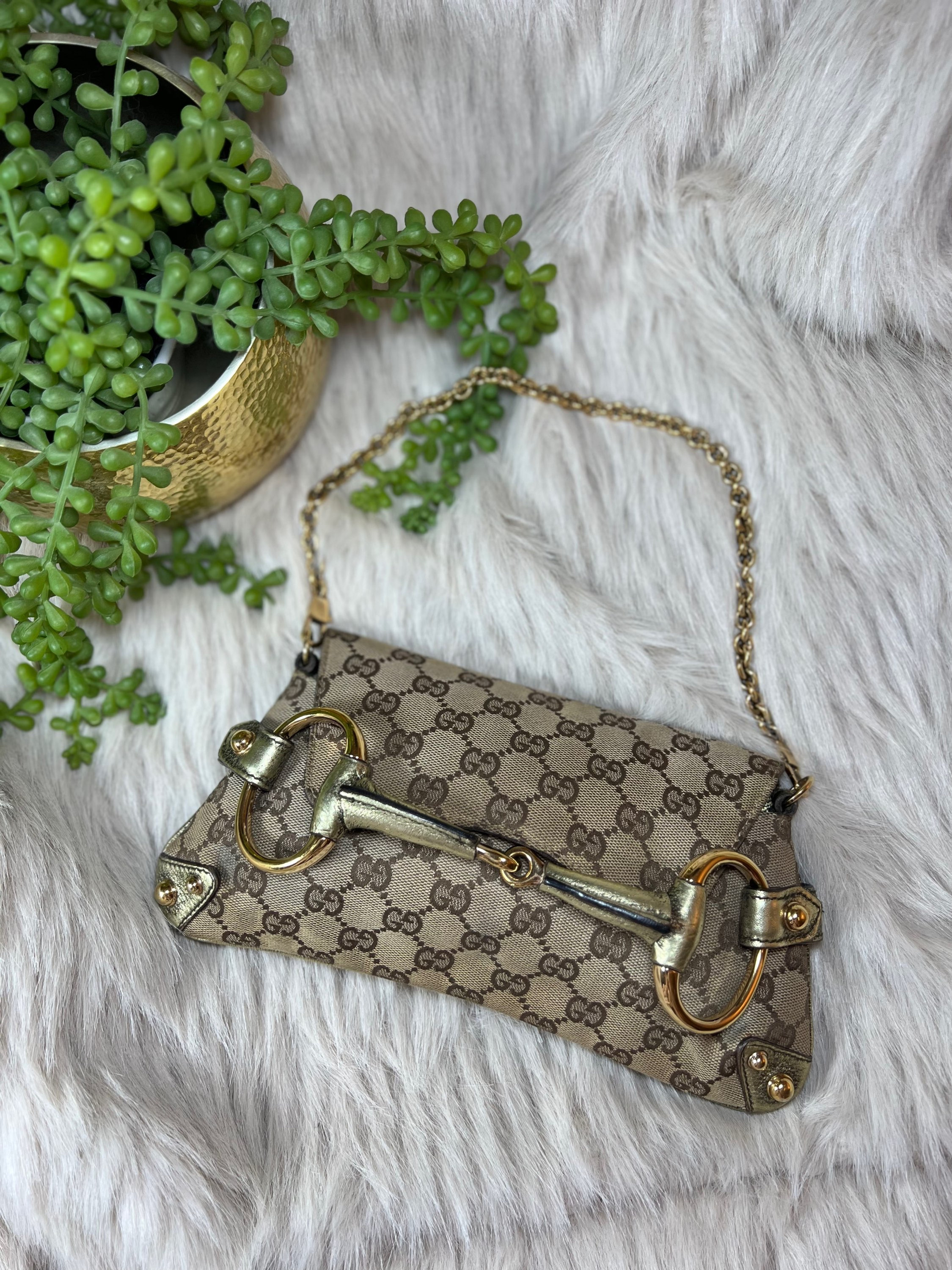 Rare Vintage Gucci GG Classic Monogram small Horsebit Shoulder Bag