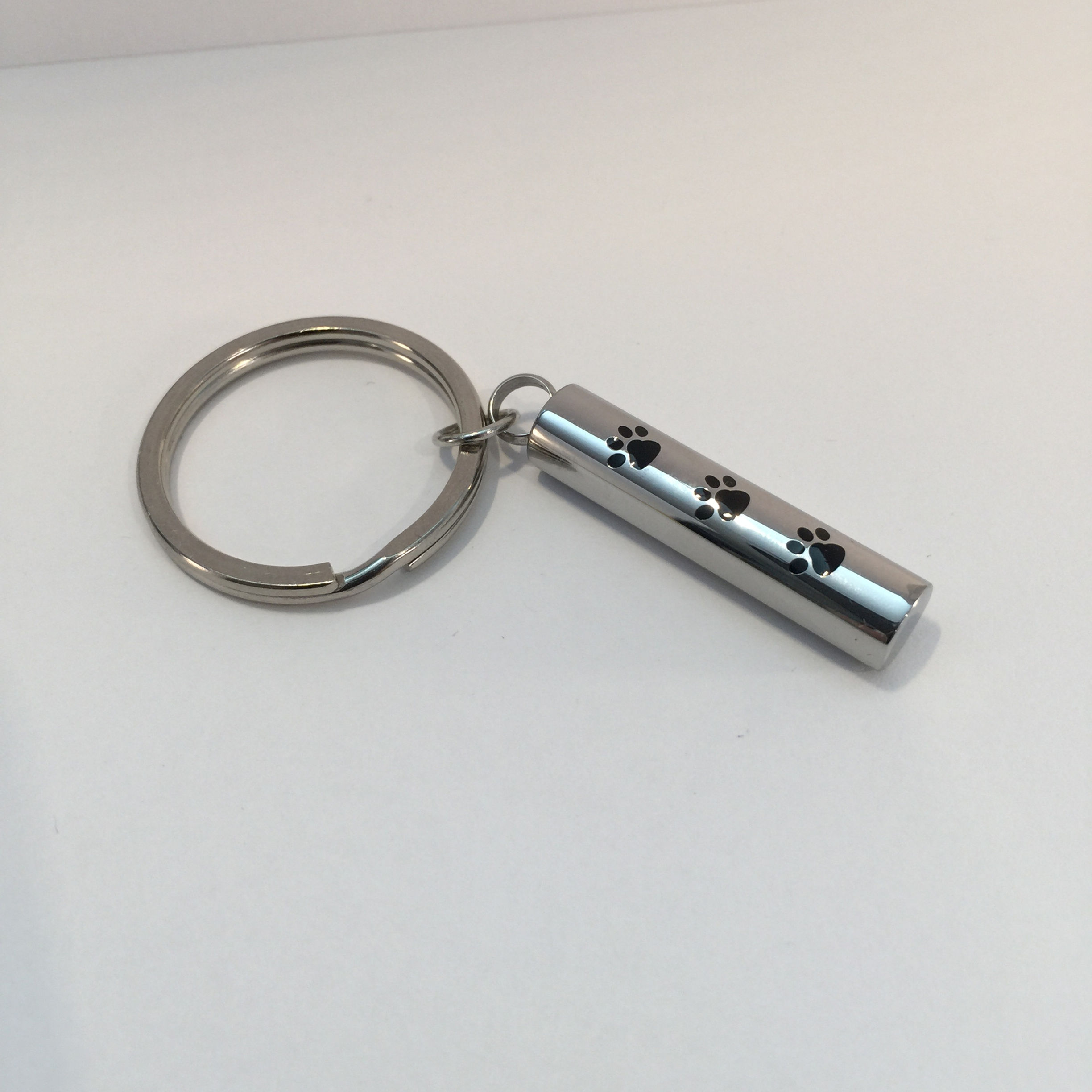 Paw Prints Cremains Long Cylinder Key Ring