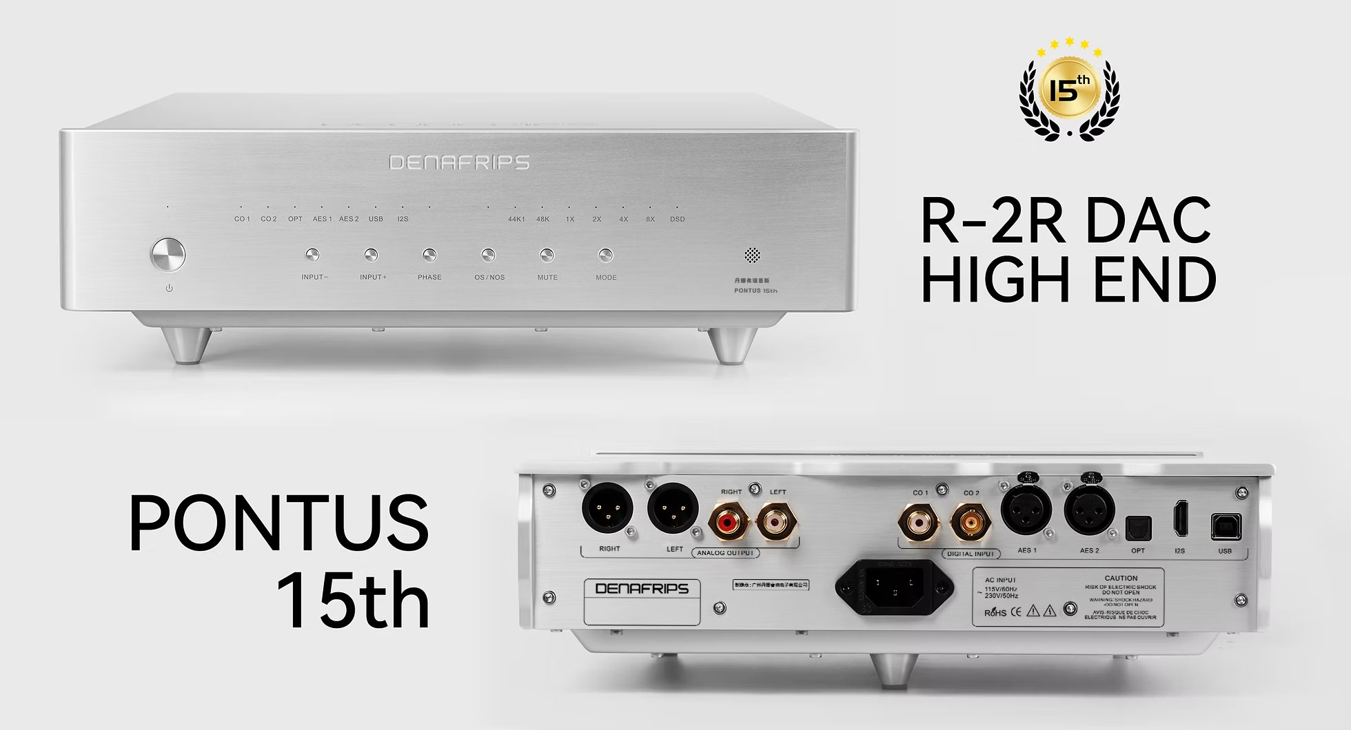 Denafrips Pontus 15th fekete R-2R DAC elölnézetben