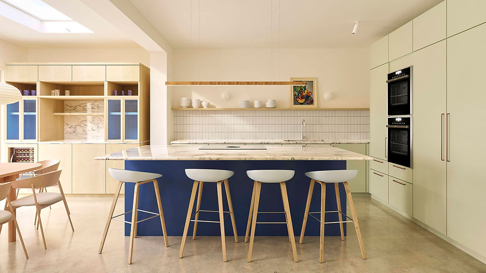 Kitchen with Navy Island and Bar Stools, Alexandra Palace, London
