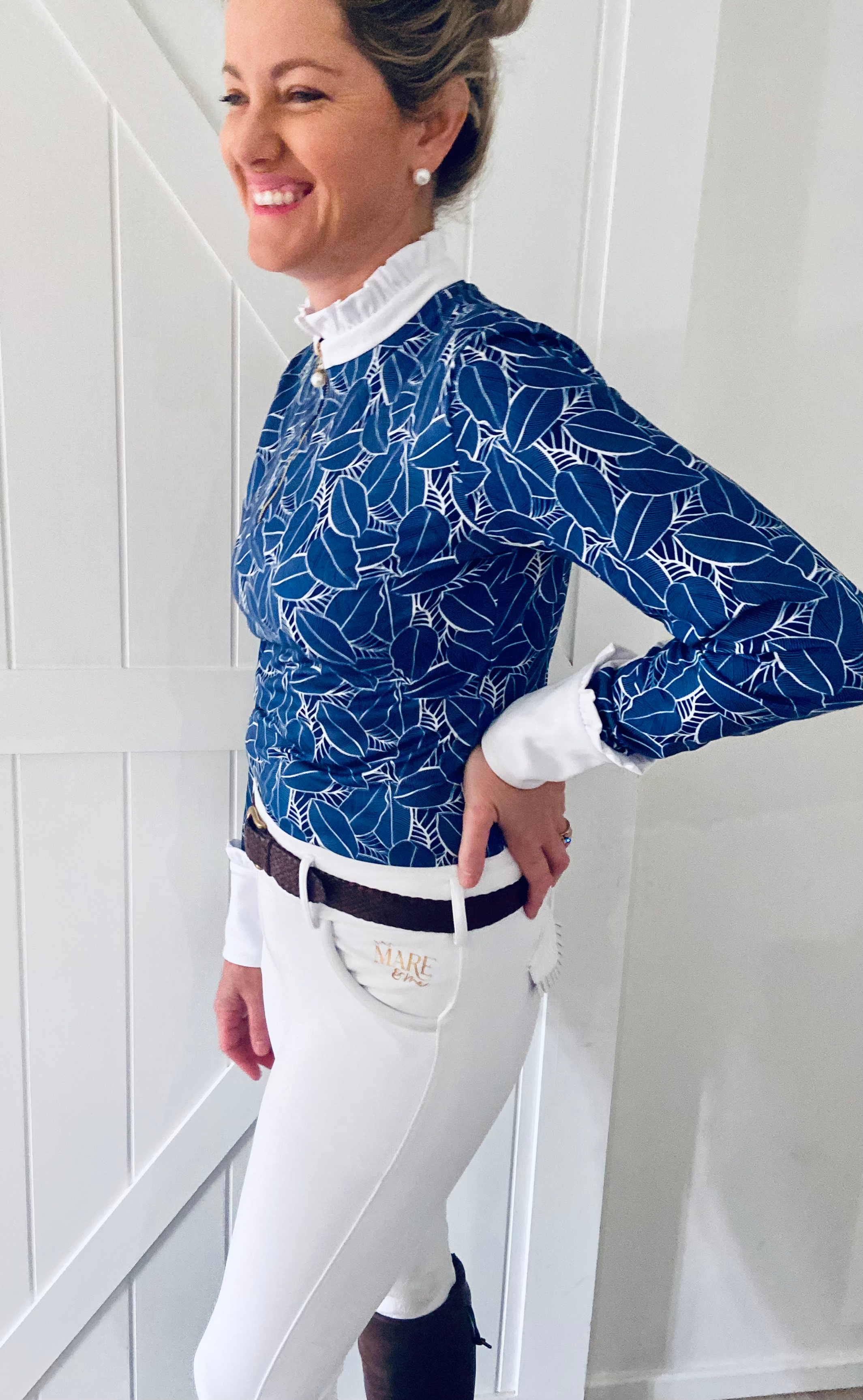 blue navy white competition Shirt For Women | Leaf Shirt | Mare and Me
