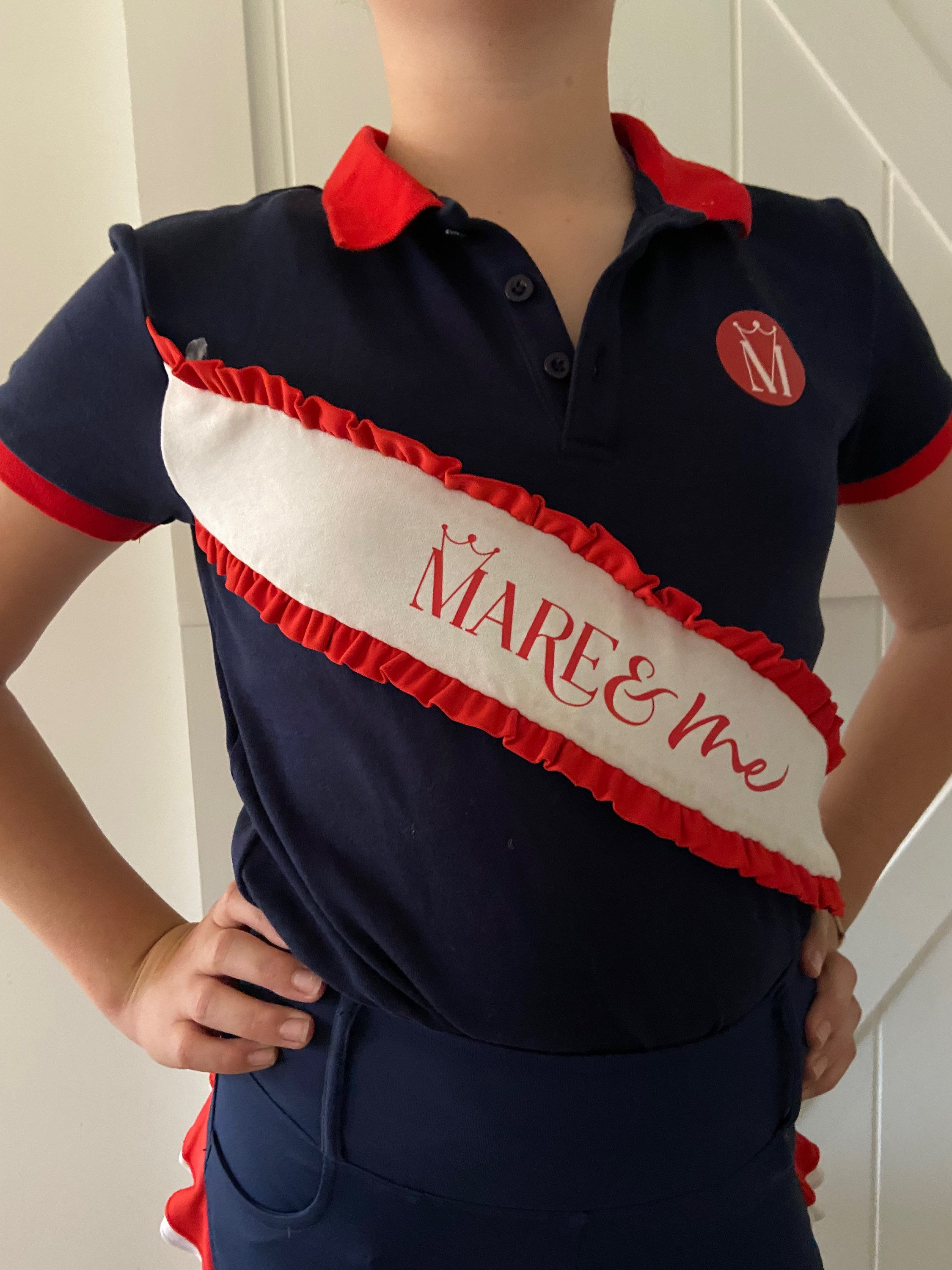 navy red and white polo shirt kids girls polo equestrian wear