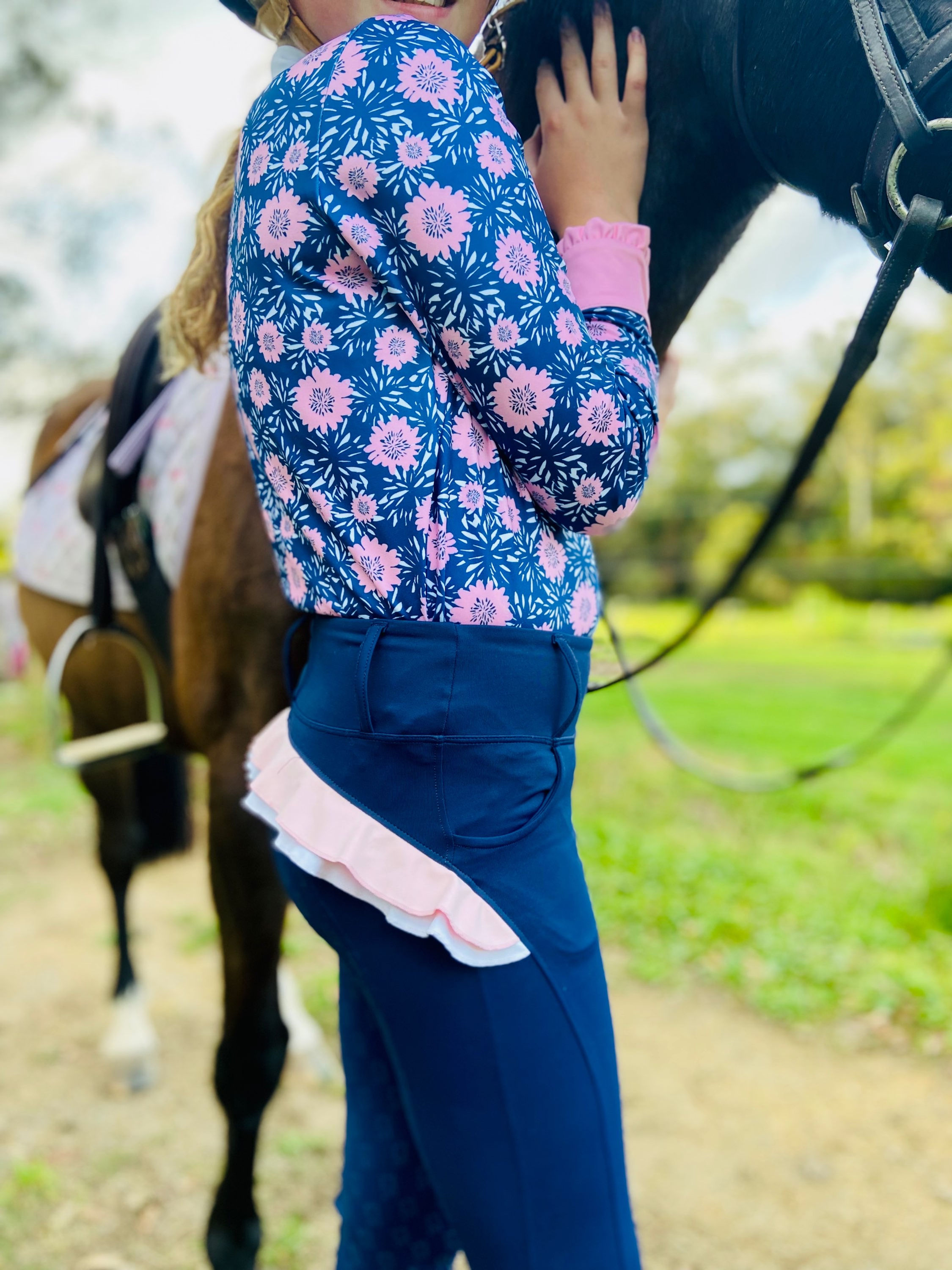 navy pink competition shirt frill cuff