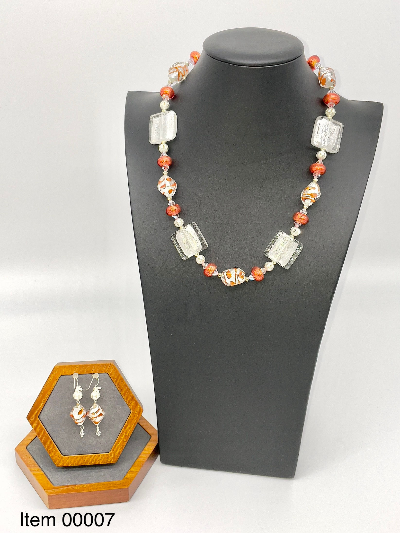 GRAND SQUARES WITH SILVER TIGRATO MURANO NECKLACE AND EARRINGS SET