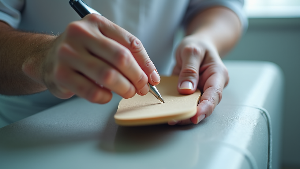 Close-up view of a podiatrist fitting a custom orthotic insole