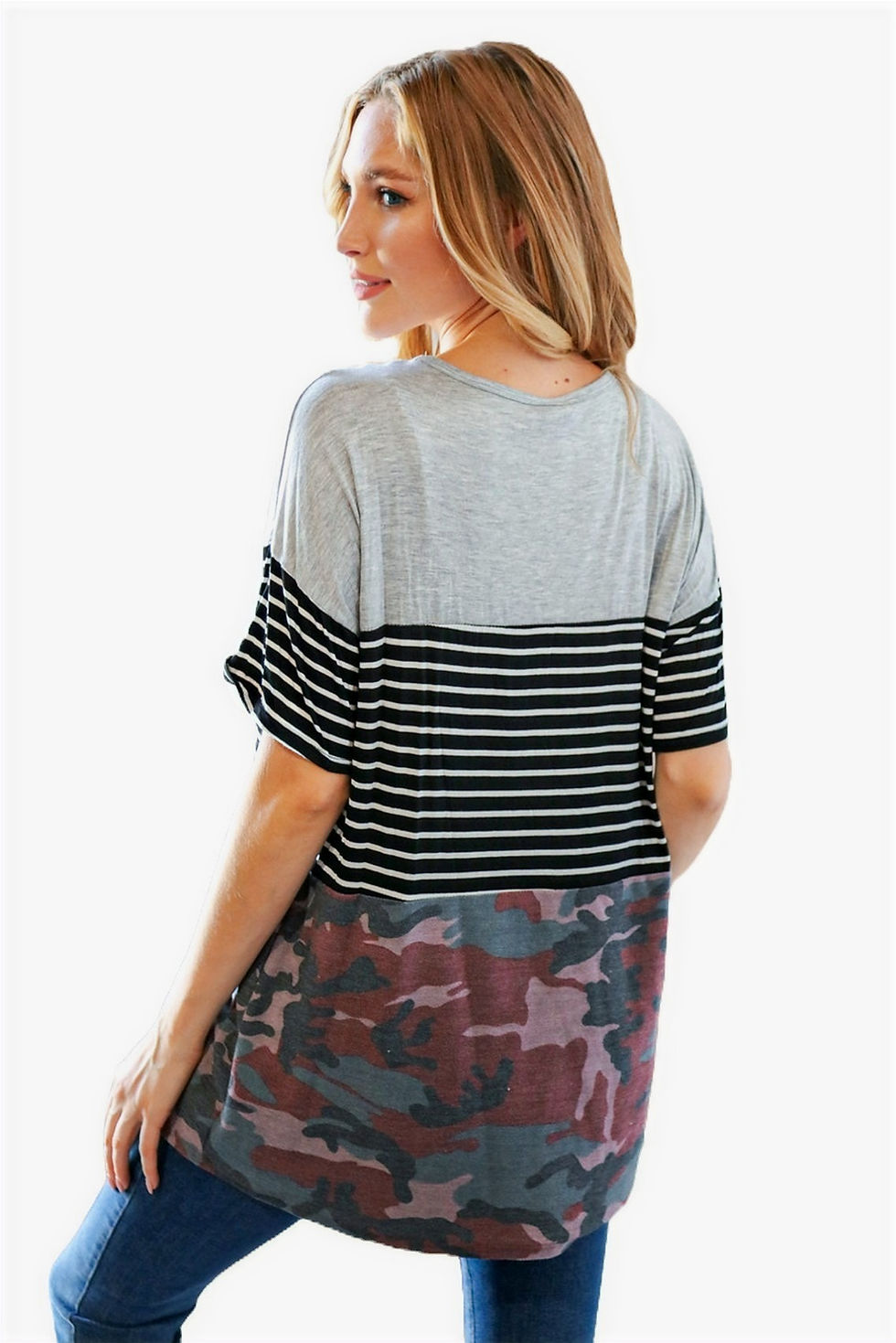 Thumbnail: Ladies Casual Top - Stripes & Camo Design