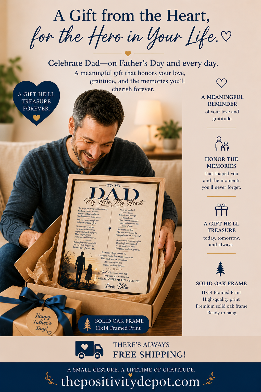 Personalized Dad My Heart-My Hero-Print From Daughter