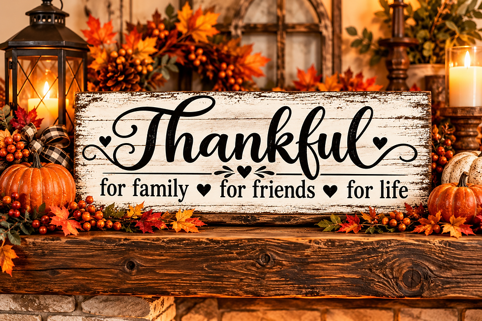 Thumbnail: Thankful for Family, Friends & Life – Rustic Farmhouse Wood Sign
