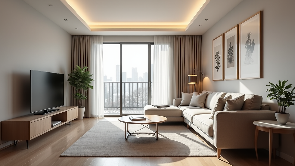 Eye-level view of a modern serviced apartment living room