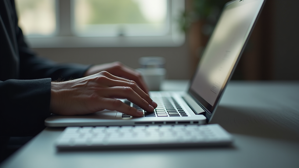 Close-up view of a person typing SEO content on a laptop