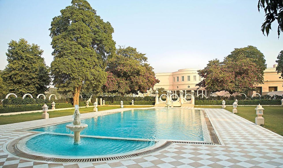 This regal residence turned luxury hotel features magnificent, serene gardens and an exquisite Art Deco-style swimming pool. The walls of Rajmahal Palace narrate tales of Jaipur, the 'Pink City,' creating a unique oasis for a romantic stay enveloped in luxury.