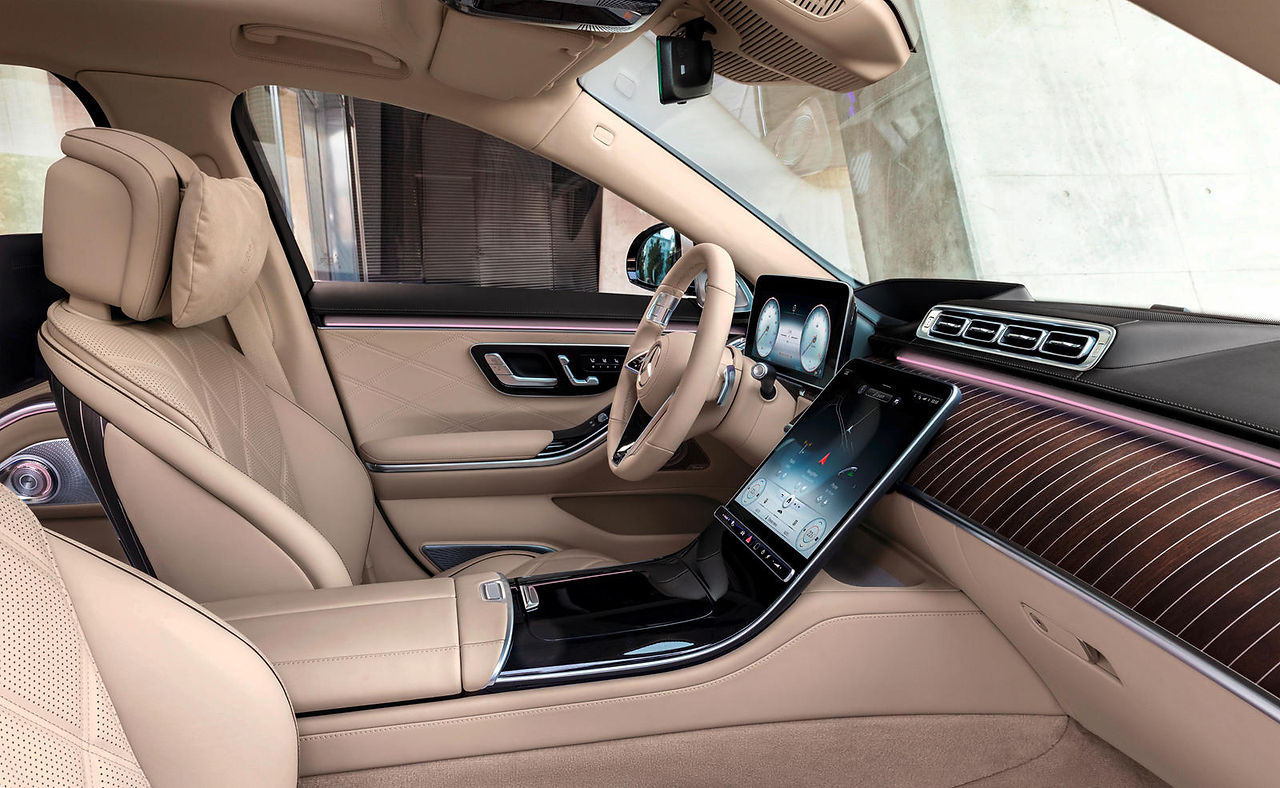 a 64-color interior ambient lighting system, heated and ventilated front seats with massage and four-position memory settings