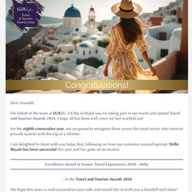 Award in Luxury Travel Experiences