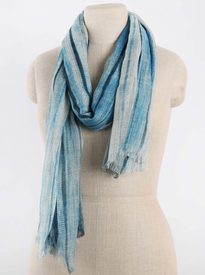 PASHMA Blue And Grey Printed Silk Cashmere Scarf