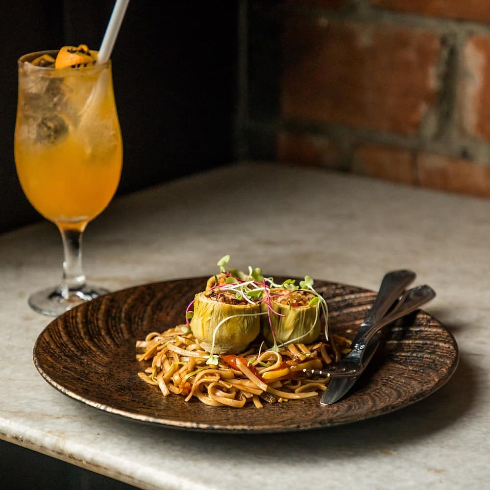 Ratatouille vegetables, parmesan cheese and teppanyaki style Udon noodles blend to form incredibly delicious stuffed Artichoke hearts.