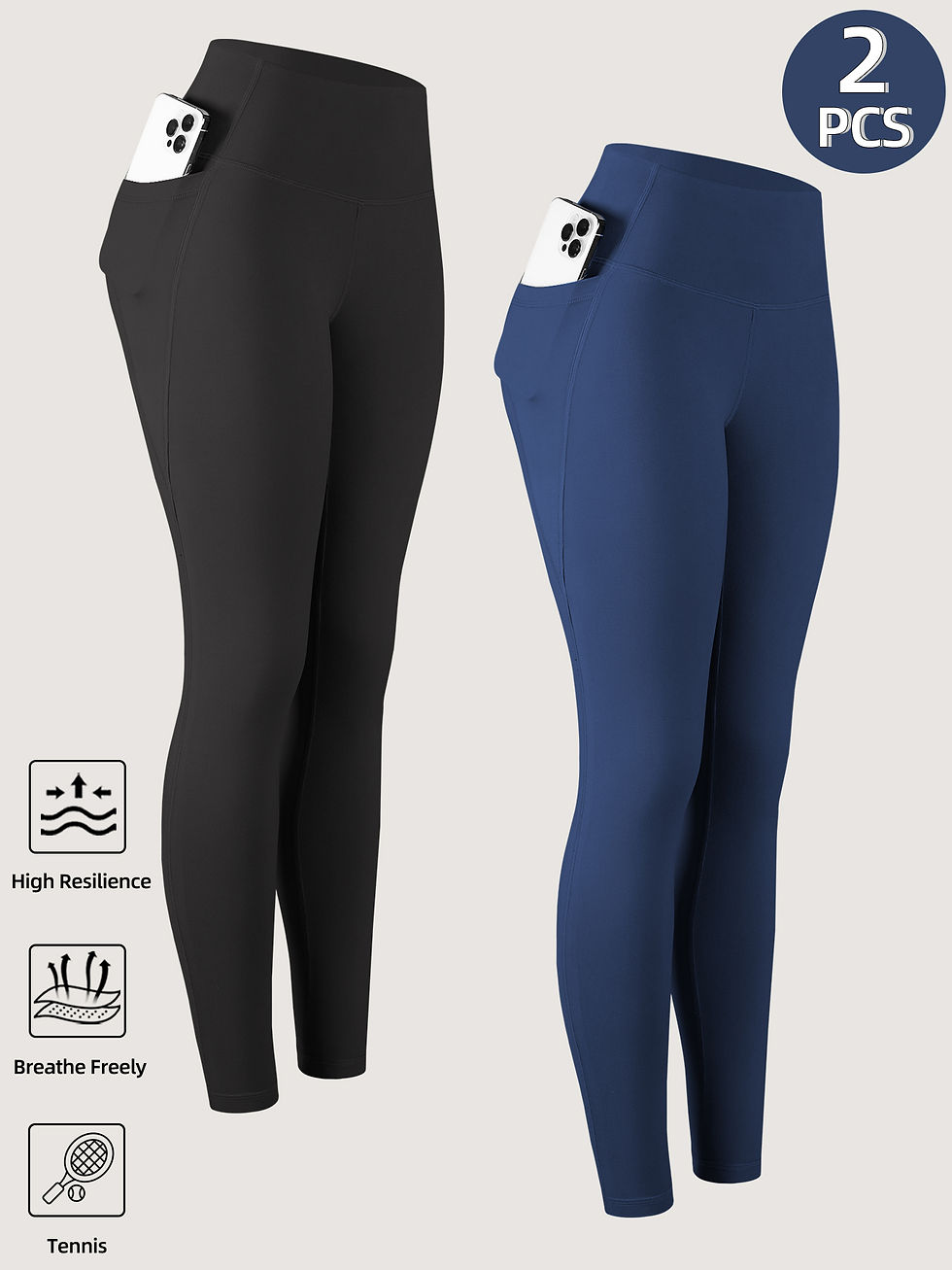 Thumbnail: 1/2/3/4PCS Women's High Waist Yoga Pants With Pocket Slim Leggings Tummy Control