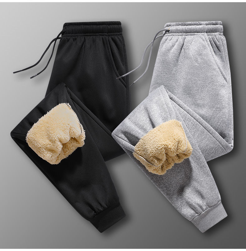 Thumbnail: Pants for men in autumn and winter, thickened with fleece for outerwear, casual 