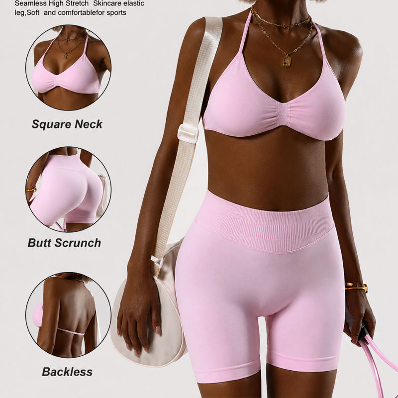 Thumbnail: Conjunto Fitness Feminino 2 Peças (Top com Tiras e Shorts Empina-Bumbum de Cint